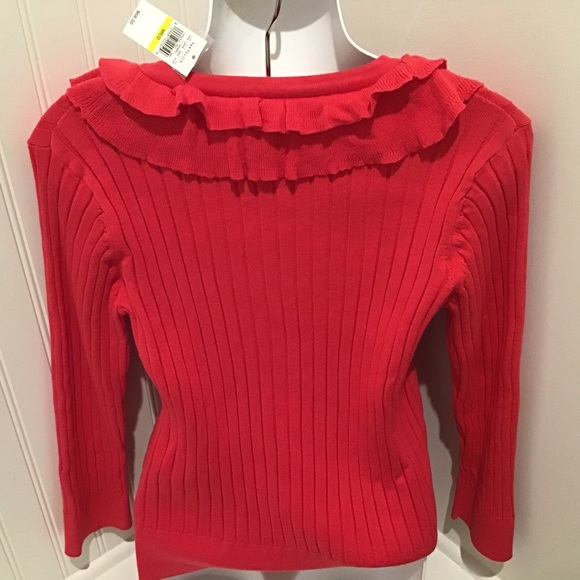 Sweater, Medium, Red, Ruffle front NWT $68.00 by Van Heusen - Picture 4 of 5